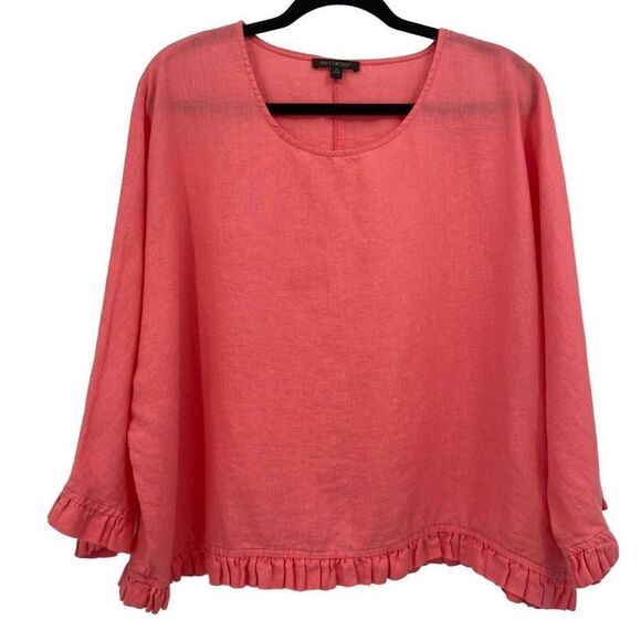For Cynthia 100% Linen Ruffle Top Peach Medium - Picture 1 of 7